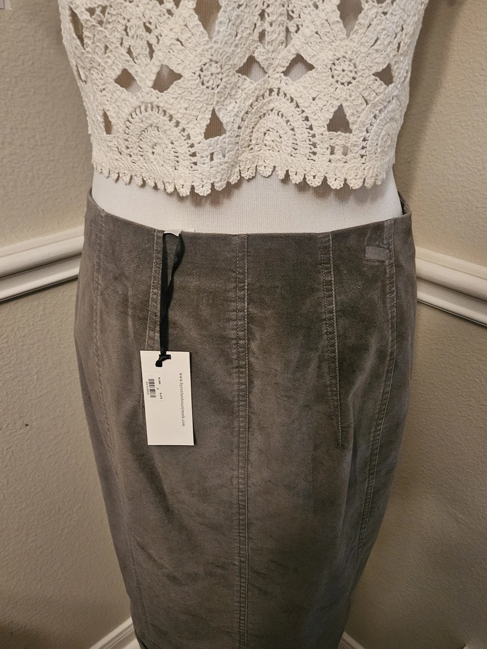 Byron Lars Green Button-Front Cord Pencil Skirt